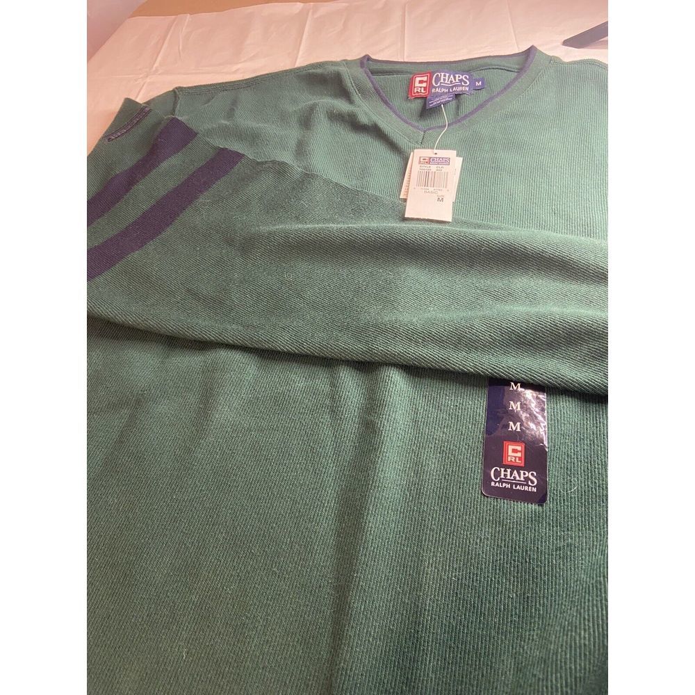 Men's‎ Ralph Lauren Chaps Green V-Neck Golf Pull Over Sweater- Size Med-NWT